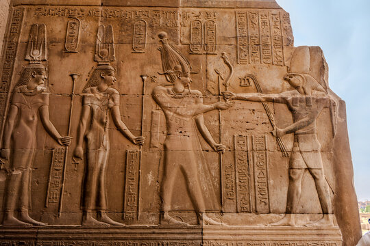 Ancient Egyptian relief carvings at Kom Ombo Temple