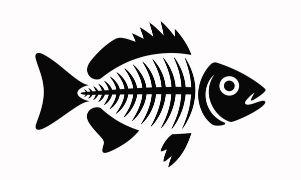 Fish Bone Skeleton Icon &ndash; Monochrome Vector Illustration