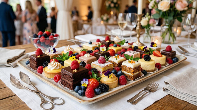 Elegant Dessert Platter with Assorted Petit Fours and Fresh Berries
