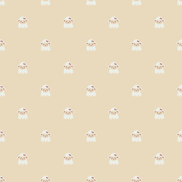 Adorable hand drawn seamless pattern featuring fluffy sheep on a soft beige background