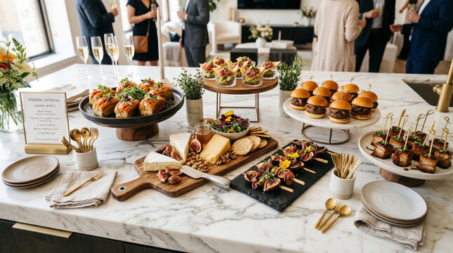 Elegant catering spread with gourmet appetizers at a social event.