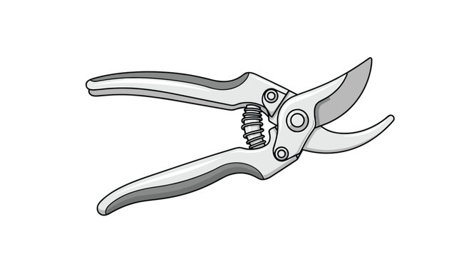 Professional illustration of metal garden pruning shears or secateurs with gray handles isolated on a white background for gardening themes.
