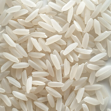 Macro View of Raw White Long Grain Rice Grains for Food Texture and Healthy Organic Cooking Concept Background