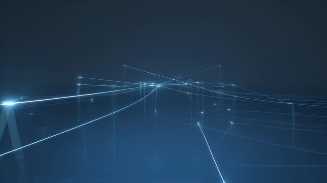 Abstract digital network connection and data analysis with glowing light nodes