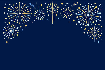 Obraz premium Colorful fireworks display on midnight blue sky with festive patterns