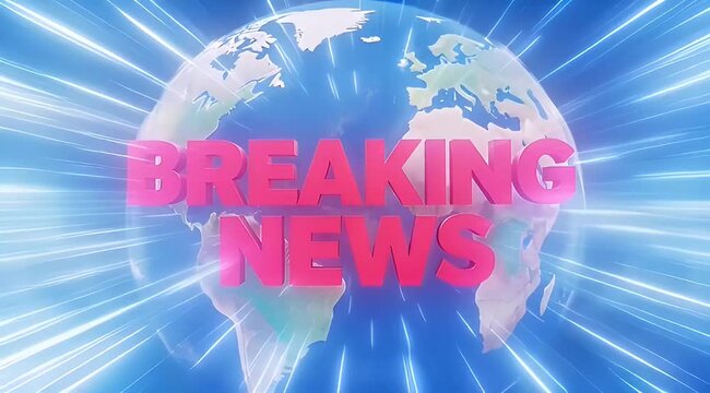 Global breaking news stylized 3D rendering with light streaks and vibrant colors