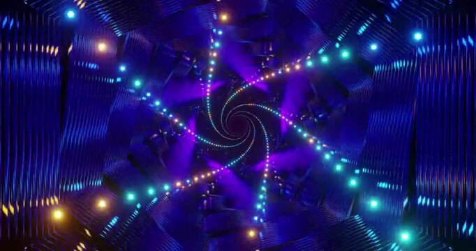 Abstract Cyber Spiral Motion Graphic VJ Tunnel with Pulsing Neon Lights, Loop Background