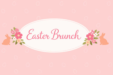 Fototapeta premium Easter brunch invitation with floral decor and bunnies on pink background