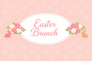 Fototapeta premium Easter brunch invitation with floral and bunny decorations on pink background