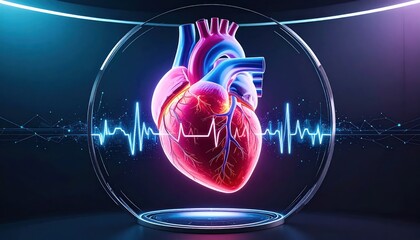 Fototapeta premium Glowing Heartbeat Anatomy in Glass Sphere.