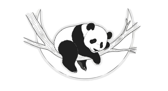 Cute panda bear resting on tree branch illustration