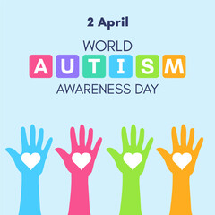 Fototapeta premium World Autism Awareness Day Square Post with Colorful Hands and Heart Symbols