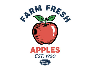 Obraz premium Apple vintage artwork for t shirt. Farm fresh fruit graphic. Organic food sticker design. Local market poster. Fresh apple badge.