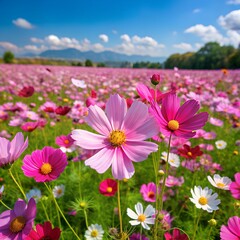 Obraz premium Vibrant Cosmos Flower Field in Bloom 