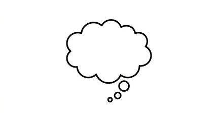 A simple white thought bubble icon on a clean white background, representing ideas and imagination.