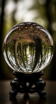 Crystal Ball on Black Stand Indoors.