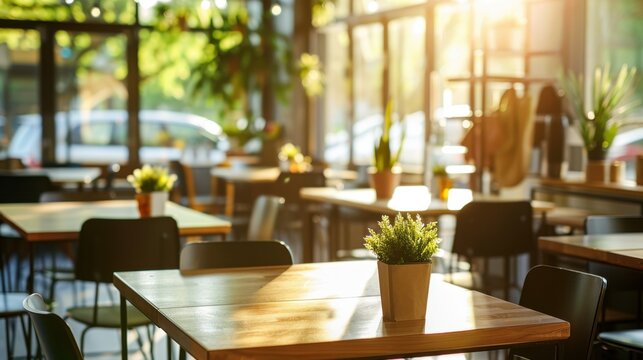 Bright Empty Coworking Space with Clean Tables and Sunny Natural Light