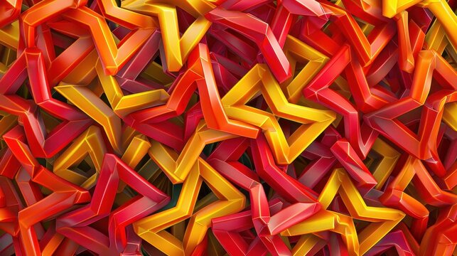 A vibrant and realistic 3D render of interlocking geometric triangle shapes.