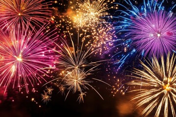 Obraz premium Vibrant display of colorful fireworks lighting up the night sky.