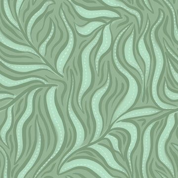 Seamless Pattern Dancing Leaves Sage Green - Fluid Organic Wave Design