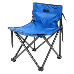 Blue folding camping stool isolated on white background