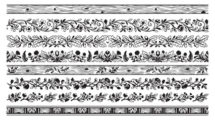 Vintage Hand Drawn Floral and Wood Grain Border Dividers for Decorative Design © Anzuman