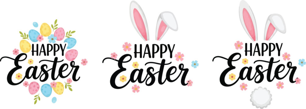 Easter eggs vector graphics happy easter bunny decorations