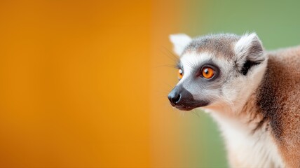 Fototapeta premium Neugieriger Lemur vor farbenfrohem Hintergrund in der Tierfotografie