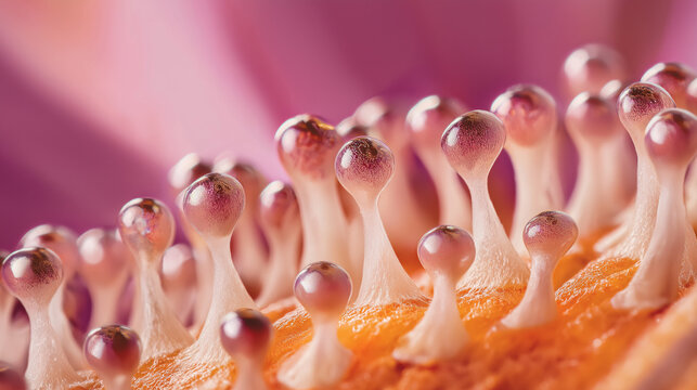 gibberellin. Macro view of tiny pearl-like ovules inside a lily's ovary, intricate biological detail. gardening catalogs, home-decor guides, designed for gardening and botanical catalogs.