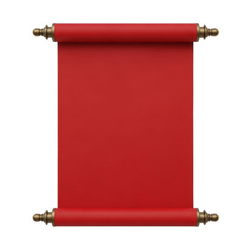 Red scroll with golden accents isolated on transparent background