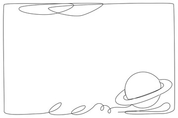 Line Art Abstract Planet Character. Funny Cute Child Room Artwork Symbol. Childish Outline Decorative Element. Birthday Greeting Card Simple Design. Astronomy School Lesson Icon   © Silkyinky