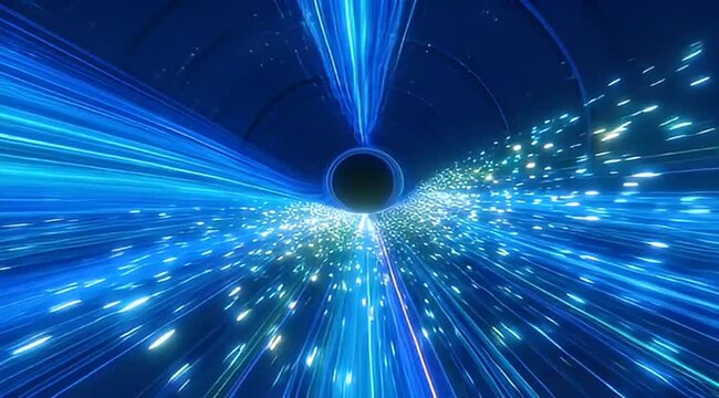 Futuristic tunnel of light, space time warp, hyperspace, singularity illustration concept