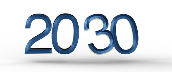 Illustration of the year 2030 in blue metallic style isolated on a white background. Perfect for...