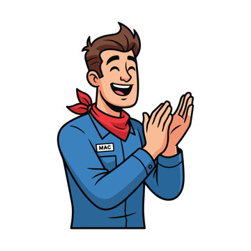 Friendly cartoon man with brown hair clapping his hands happily