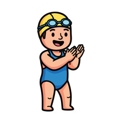 Fototapeta premium Happy child in swim gear clapping hands