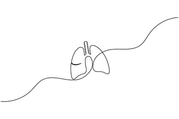 Obraz premium Human lungs continuous one line drawing minimalist medical anatomy line art outline isolated on white background