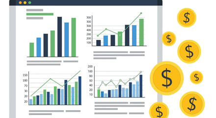 Financial Tax Day Report Display with Graphs and Dollar Signs