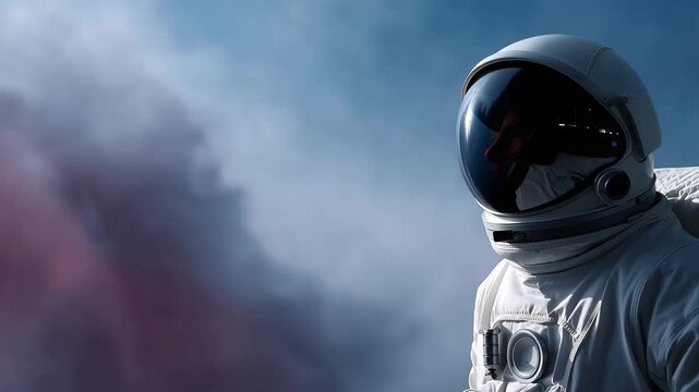 astronaut portrait in space suit, futuristic space exploration concept, cosmonaut helmet visor, sci fi astronaut close up, outer space mission, aerospace technology, human spaceflight