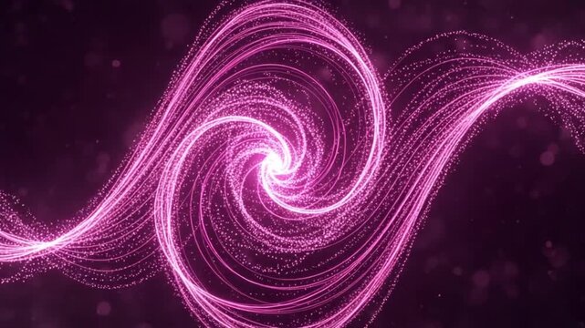 Vibrant Pink Swirling Vortex Design Element on Dark Purple Background with Sparkling Particles and Soft Lighting Effects for Creative Projects