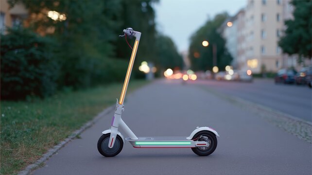 Urbane Mobilit&auml;t in Berlin, n&auml;chtliches Entsperren von E-Scootern per QR-Code mit Neonreflexionen