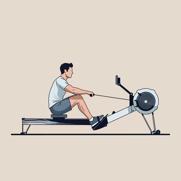 Man Rowing Machine Workout, Fitness Exercise, Indoor Cardio Training, Healthy Lifestyle