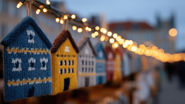 Lebhafte deutsche Weihnachtsmarktszene mit handgefertigtem Schmuck und festlicher Beleuchtung