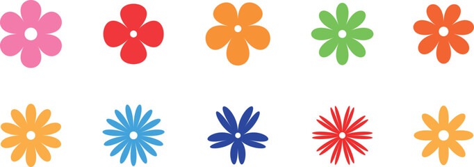 Colorful daisy flower shapes minimal Hippy groovy daisy flat floral collection