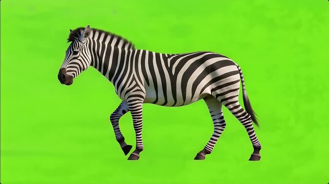 Realistic Zebra Walking on Green Screen