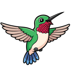 Obraz premium Green hummingbird in flight with red gorget and white belly