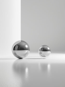 Floating chrome spheres abstract background