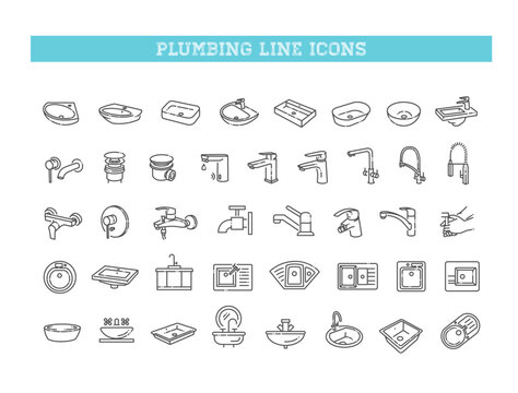 Plumbing and Sink Line Icons Set