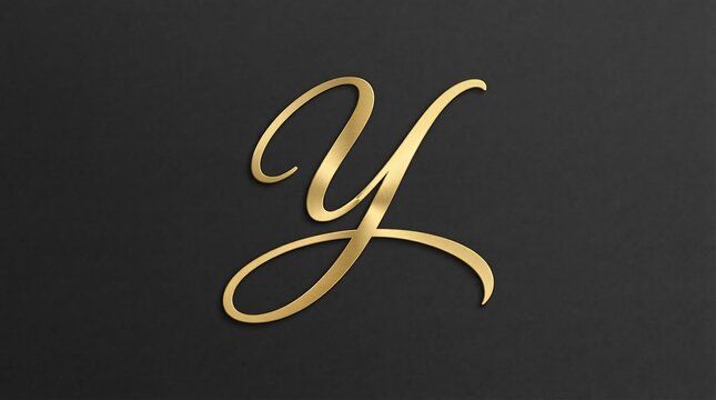 Elegant gold letter Y on black background, luxury metallic cursive alphabet typography, premium golden script initial for branding and logos