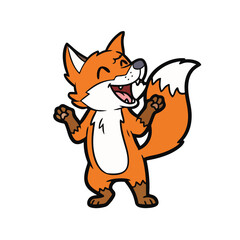 Obraz premium Cartoon fox character with orange and white fur dancing happily on white background