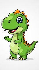 Fototapeta premium Playful green cartoon baby dinosaur giving a thumbs up in a bright illustration full of charm.
